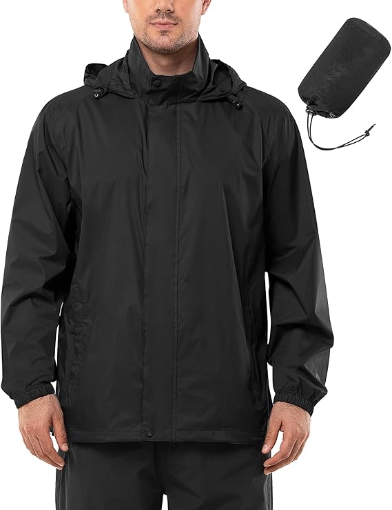 Outdoor Ventures Men's Waterproof Jackets Lightweight Windproof Raincoat | Packable Rain Jacket, Outdoor Hiking Windbreaker Jacket, Stand-Up Collar, Hood Stowable, Breathable, Cycling, Fishing