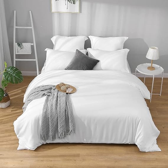 Precious Star Linen | Egyptian Cotton | Duvet Cover Twin/Twin-XL 68x90 Inch | Zipper Closure & Corner Ties | Lightweight Breathable - 1 Piece Premium Duvet Cover White Solid