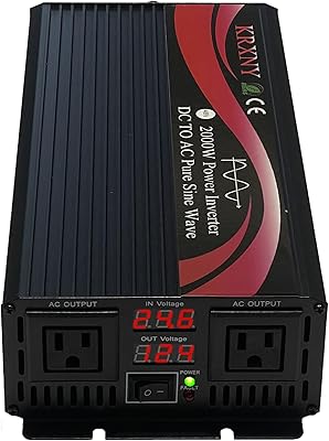 Power Inverter Converter 2000W 24V DC to 110V 120V AC 60HZ Pure Sine Wave with LED Display for Car RV Home Solar