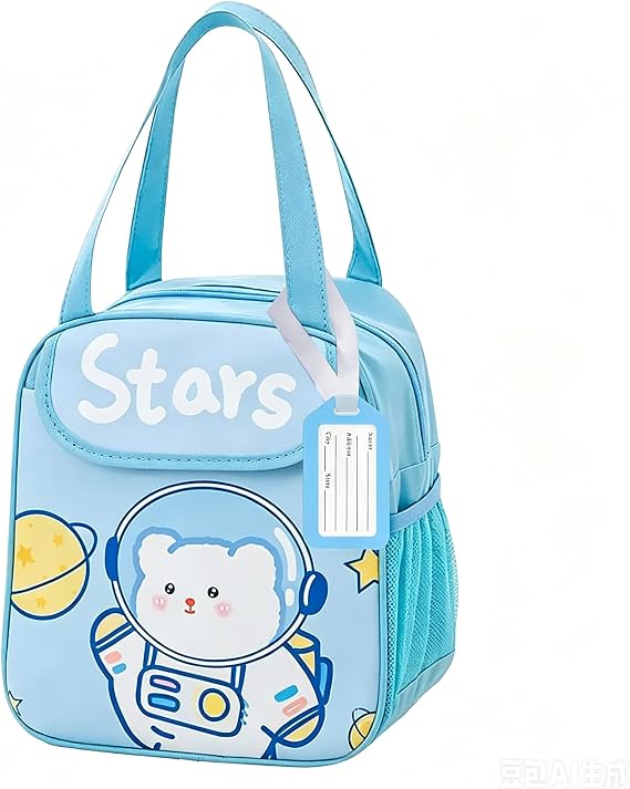 Girls Lunch Bag，Lunch Bag Kids，Girls Lunch Box  with a Name Tag-Blue
