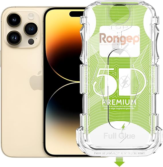 Rongep [Kolay-Kurulum] Apple iPhone 14 Pro için Ekran Koruyucu Darbe ve Çiziklere Dayanıklı Netlik ve Dokunmatiği Etkilemeyen Otomatik Toz Toplayan Hizalama Aparatlı 14 Pro Ekran Koruyucu