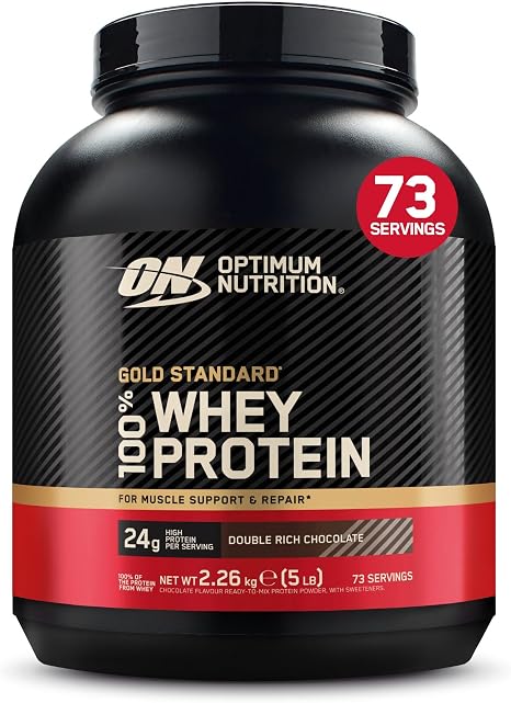 Optimum Nutrition Gold Standard Whey Muscle Building and Recovery Protein Powder With Glutamine and Amino Acids Double Rich Chocolate 74 Servings 2.27kg packaging may vary