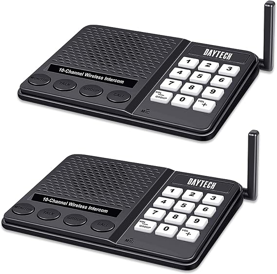 DAYTECH Wireless Intercom for Home Office Elderly System 2 Packs UK Plug | 1/2 Mile Long Range 10 Channel Room to Room Communication for Business/Office/Hotel/Hospital/Care Home