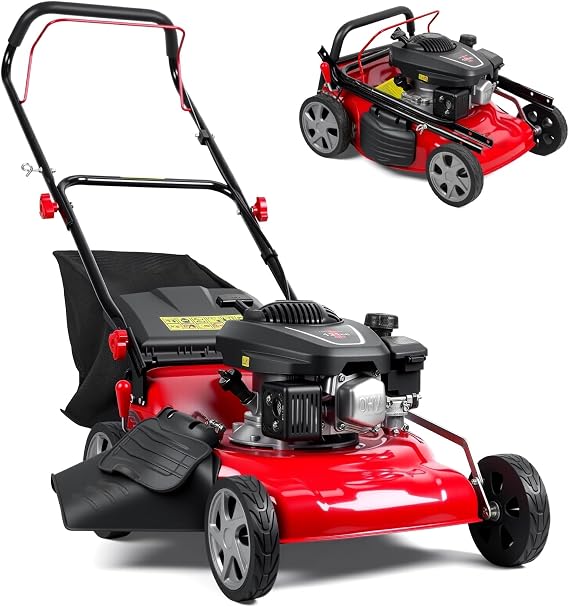 3 in 1 Gas Lawn Mower Self Propelled,131cc Gas Engine Lawns Mower | Push Lawns Mower with 50L Grass Tank, Self-Propelled Rear Wheel System, 6 Cutting Heights, Easy Start for Garden, Yard, Red