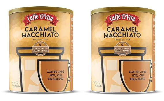 Caffe D'Vita Caramel Macchiato Coffee - 1 Lb Can, 2-Pack | Caramel Instant Coffee, Latte Mix, Gluten Free, No Cholesterol, No Hydrogenated Oils, Kosher-Dairy
