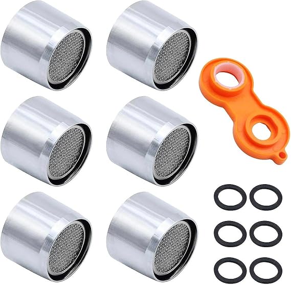 6 Pieces Tap Aerator Replacement M22 Stainless Steel Kitchen Bathroom Faucet Bubbler Filter Water Saving Tap Spouts Female Thread Nozzle with 6 Rubber Gaskets and A Faucet Aerator Wrench