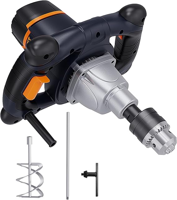 MAXXT Mixer 12A Single Paddle Concrete/Mortar Mixer, 5/8" Keyed Chuck,Soft Start,Come w/100mm Large Spiral Mixing Paddle