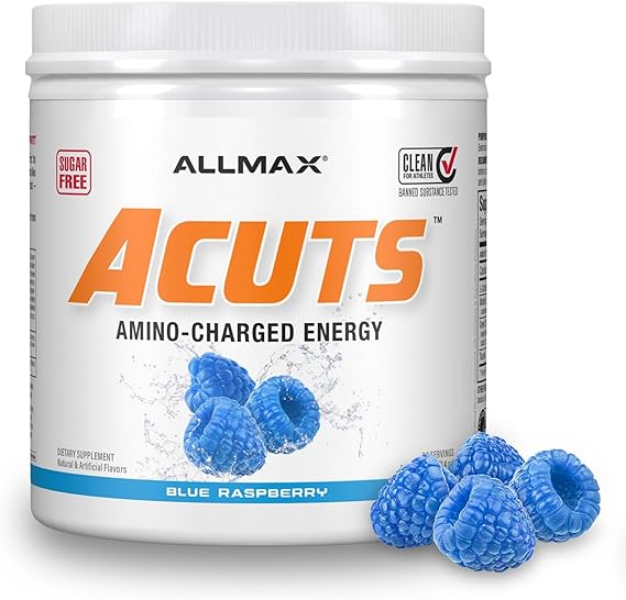 ALLMAX ACUTS Amino Energy Powder, Amino Acids Supplement, Blue Raspberry, 30 Servings, Caffeine, Green Coffee Extract, 2000 mg Taurine, L-Carnitine, Sugar Free, Gluten & Dye Free, Amino Acid Drink