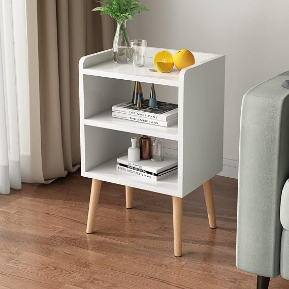 LUCKNOCK Night Stand, White Bedside Table, Modern End Table with Open Storage, Small nightstand for Small Space, Living Room, Bedroom, Kids Room, Dorm.