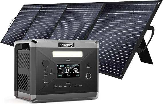 SolarPlay 2400W Portable Power Station, 2160Wh Large Capacity Solar Generator with 200W Solar Panel, BMS Emergency Power Station for Home Backup, Camping, Outdoor Battery Backup