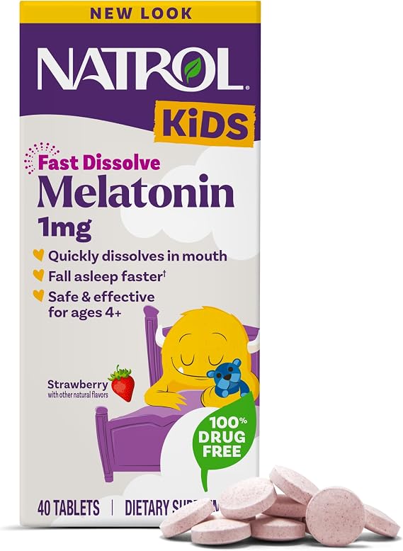 Natrol Kids Fast Dissolve Melatonin 1 mg, Sleep Aid, Strawberry, 40 Tablets