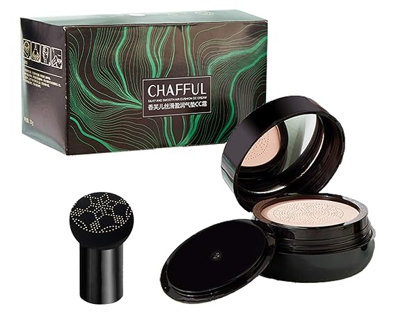 Mushroom Head Air Cushion CC Cream Foundation Air BB Cushion Concealer Long Lasting Waterproof Natural Brightening Easy Makeup Base 0.7oz, (ivory white with mirror)