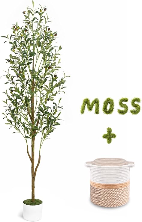 Waipfaru 6FT Artificial Olive Tree Indoor Tall Faux with Planter & Basket