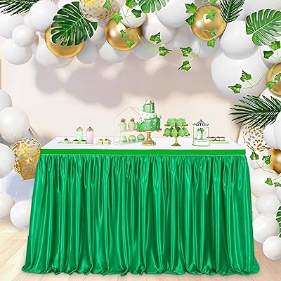 QueenDream Green Polyester Table Skirts for Rectangle Tables 6ft Ruffled Table Skirt Baby Shower Birthday Halloween Christmas Decor