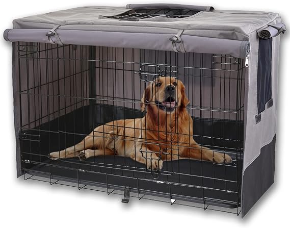 Rachmi 42" 600D Canvas Privacy Dog Crate Cover, Water Resistant Windproof