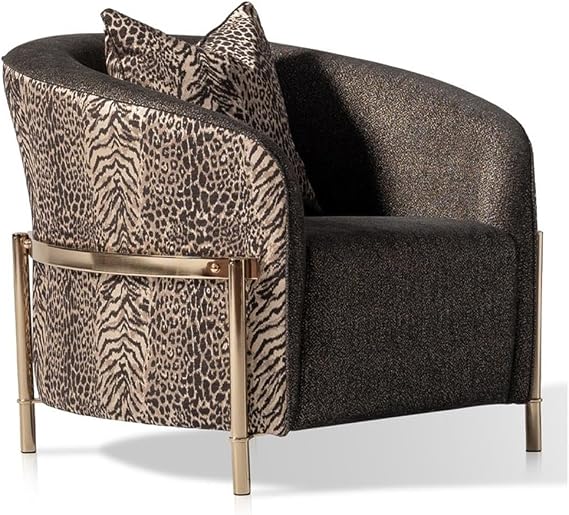 Michael Amini Lisbon Upholstered Chenille & Metal Accent Chair in Onyx and Gold