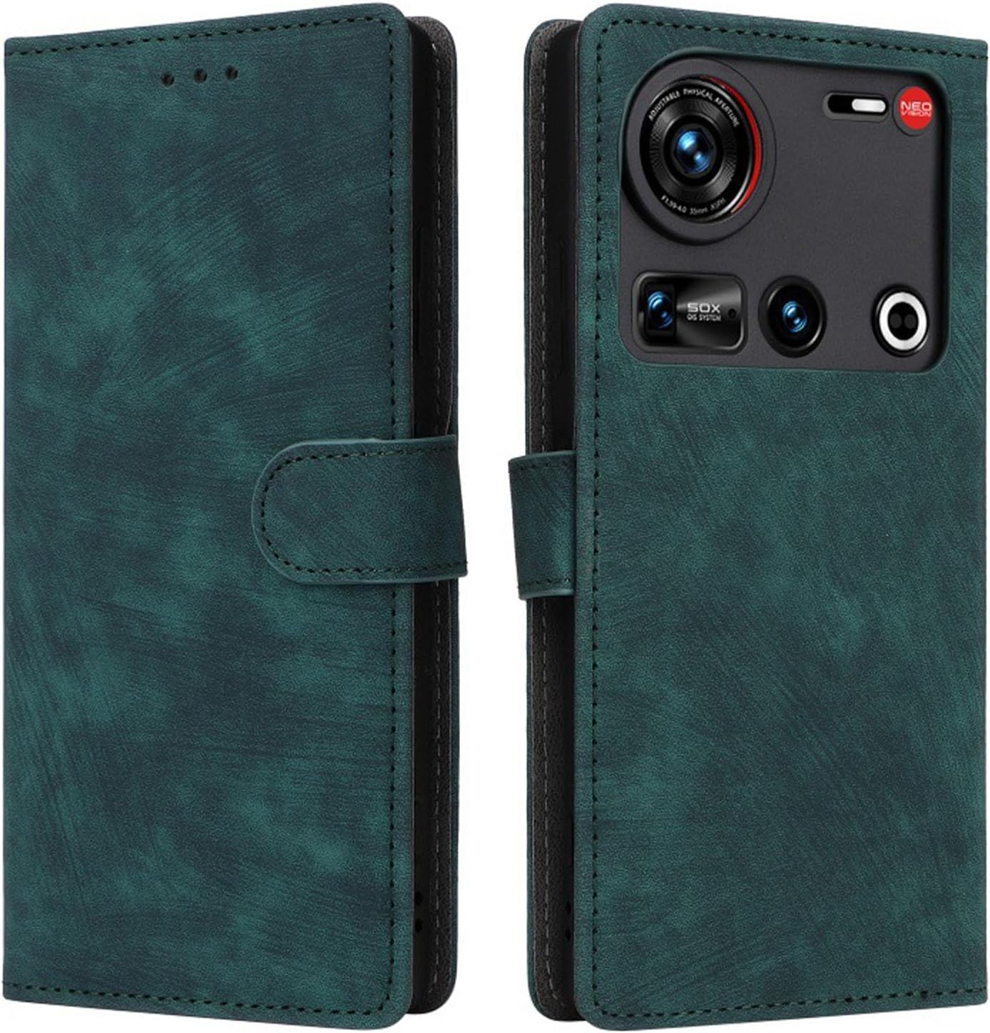 AXUEQIN-Wallet Case for ZTE Nubia Z70 Ultra, Premium PU Leather Protective Case with Wristband Card Holder Magnetic Flip Kickstand Phone Cover Green