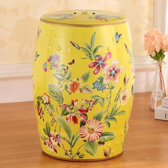 Chinese Ceramic Drum Garden Stool,Flower Birds Ceramic Decorative Garden Stool(R)