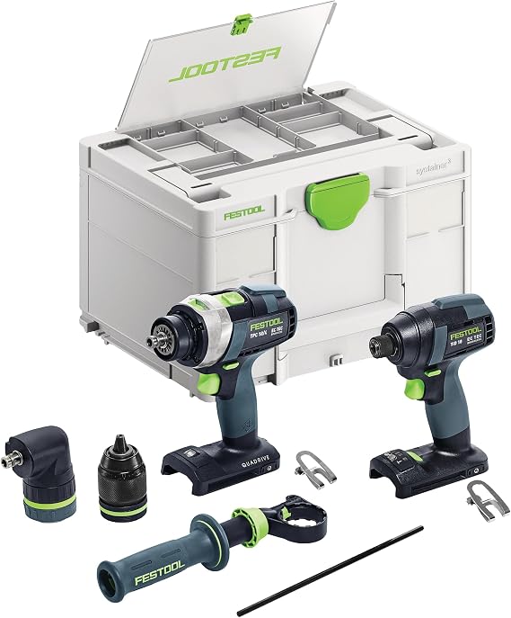 Festool 578830 TID 18 Impact Driver & TPC 18/4 QUADRIVE Hammer Drill Set | Brushless Cordless Drill and Impact Driver Combo with T-Mode, 4-Speed Gearbox & Systainer