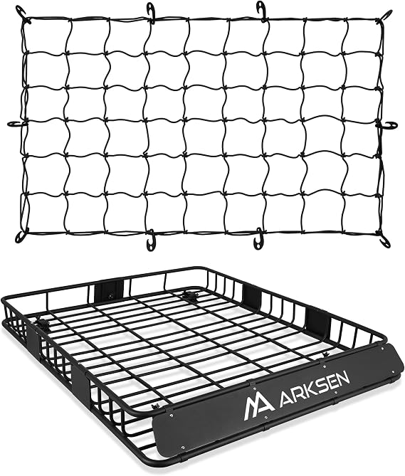 ARKSEN 64" x 50" x 6" Extra Wide Roof Rack Basket with Extension, Net