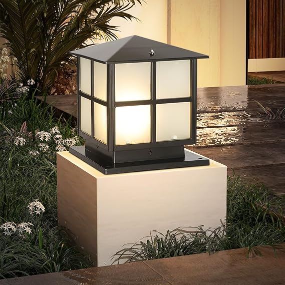 9.84In Pillar Lights Outdoor Post Caps Lights,Black Square Post Mount Light