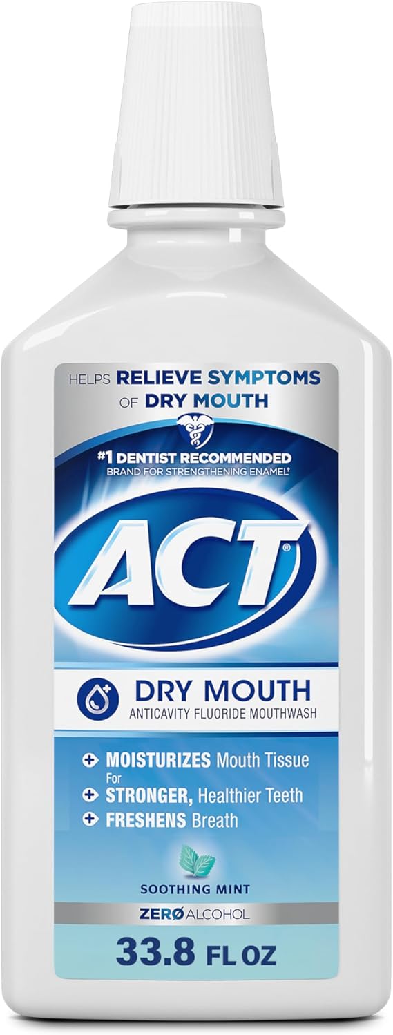 ACT Dry Mouth Anticavity Fluoride Mouthwash, Soothing Mint, 33.8 fl. oz.