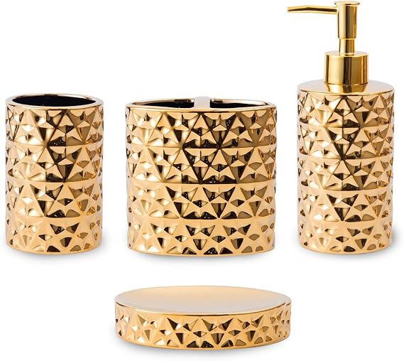 Goldenr Ceramic Bathroom Accessories Set Complete, Modern Decor,4PCS