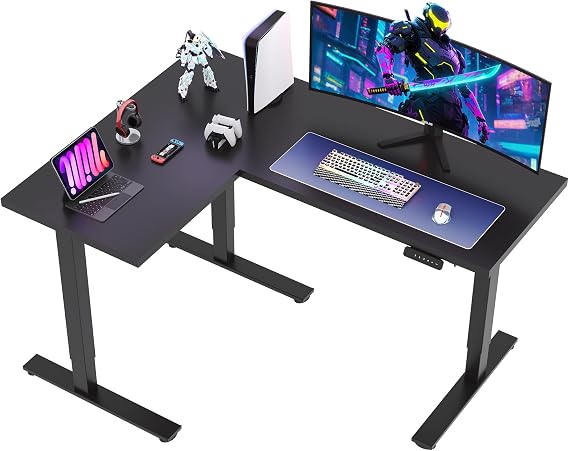 SANODESK 63Inch L-Shaped Electric Standing Desk Motorized Corner Desk | Reversible L-Shape Desk, 28.3"-45.9" Height, 4 Presets, 3-Leg Frame Holds 220 Lbs, Spacious Top, 2-Box Ship, Black