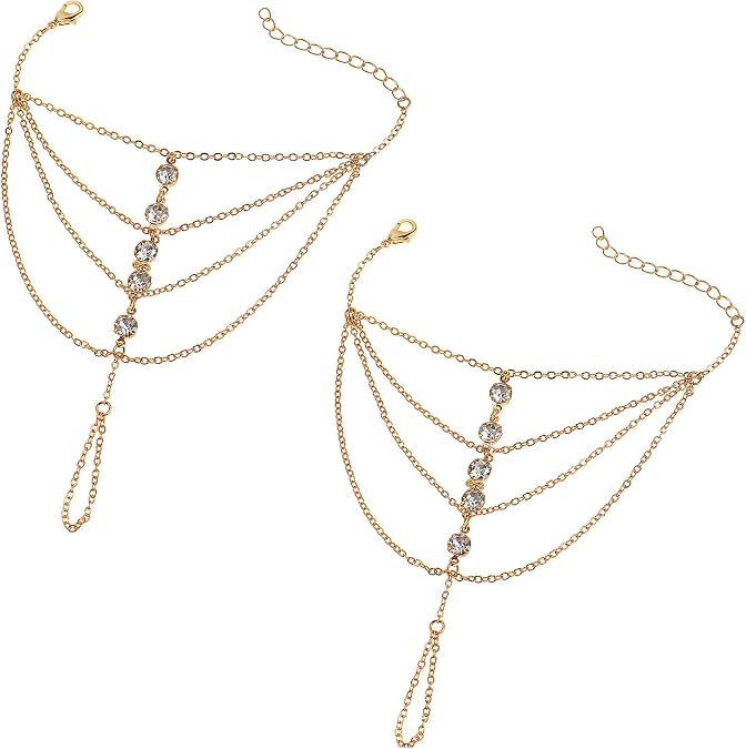 Suyi Finger Ring Bracelet Hand Harness Chain Bracelet Rhinestone Gifts for Women