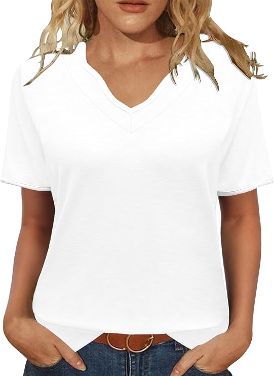 JomeDesign Womens Summer Tops Short Sleeve Color Block V Neck Shirts Loose Fit Casual Blouses