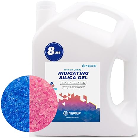 Wisesorb [Net Weight 8LBS] Blue Indicating Silica Gel Beads Desiccants - Rechargeable Desiccant Beads Silica Beads (Blue to Pink, 1 Pack of 8LBS)