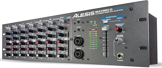 Alesis MultiMix 10 Wireless - 10-Channel Rackmount Audio Mixer with Bluetooth, 4 Jack/XLR High-Headroom Inputs, 2-Band EQ per Channel and Aux Sends