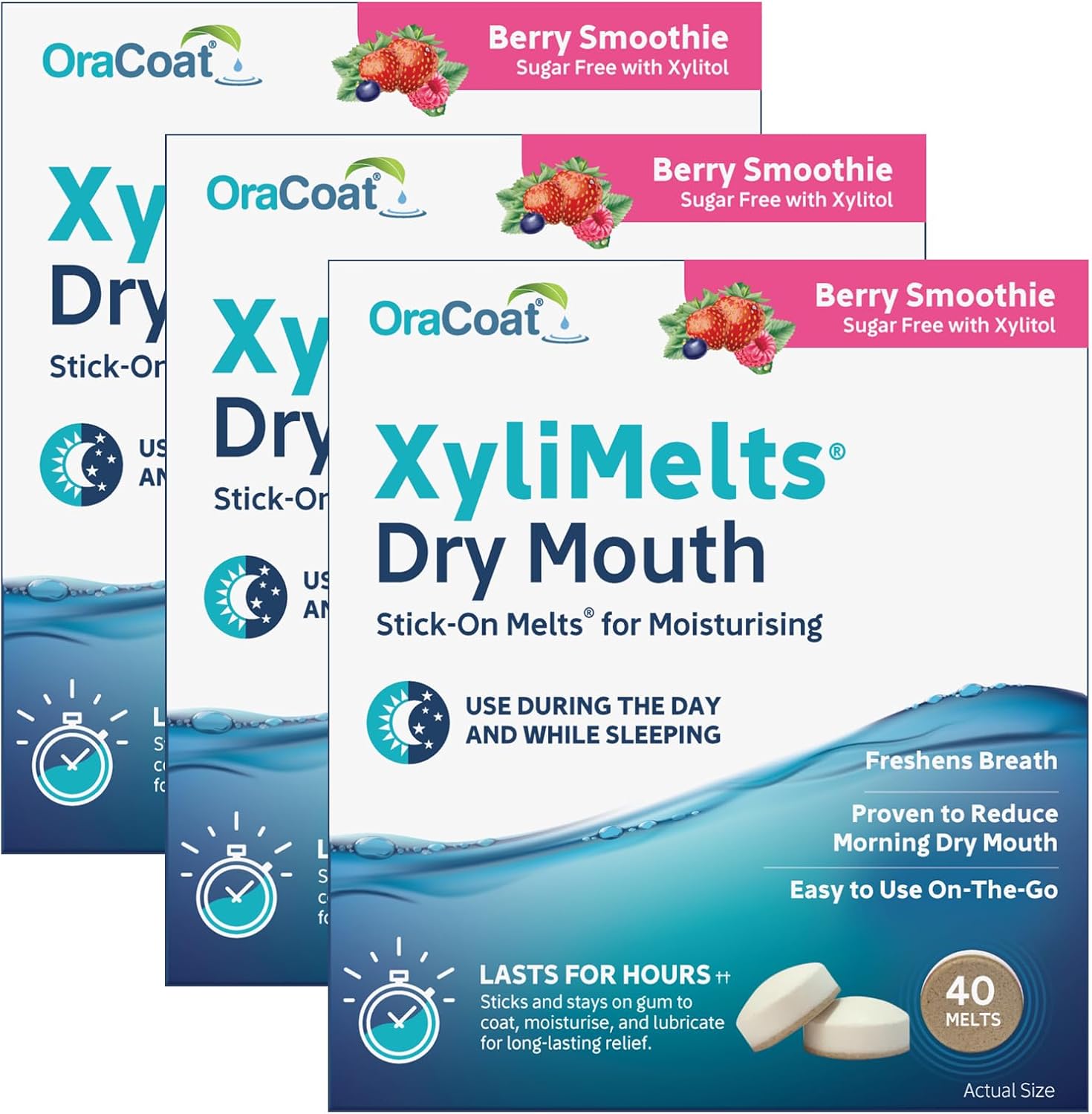 Oracoat XyliMelts Hydrating Smoothies for Dry Mouth with Xylitol, Dry Mouth, Boosts Saliva, Non-Acid, Day & Night Use, Time Release Up to 8 Hours, Pack of 100