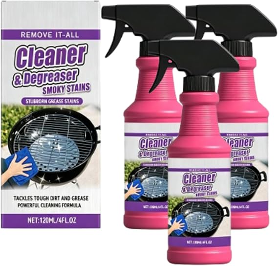 Fast-Acting Heavy-Duty Grill Degreaser Spray, Remove It All Cleaner and Degreaser, BBQ Grill Cleaner Spray,Safe for All Grill Types (3pcs)