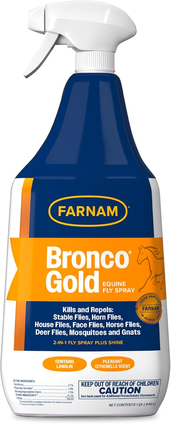 Farnam Bronco Gold 2-in-1 Horse Fly Spray and Coat Conditioner, 32 oz
