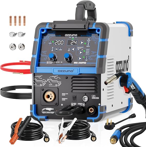 AZZUNO 200A MIG Welder, 110V/220V 8-in-1 Aluminum MIG Welding Machine