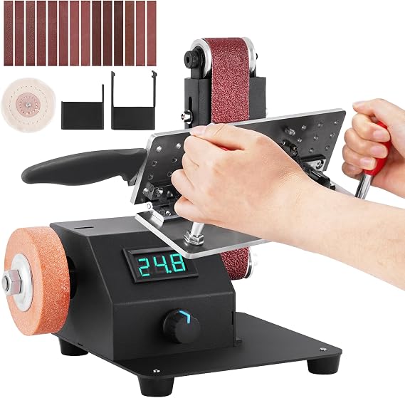 Electric Mini Belt Sander with Knife Beveling Jig 1.2x15in Electric Belt Sander for Knife Making Upgrade Knife Sharpening BeltSander for Wood Metal Knife Leather