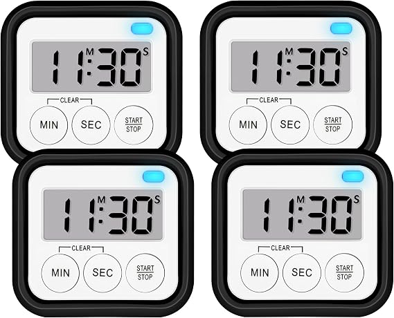 Timer, Kitchen Timers for Cooking Classroom Timer for Kids Teachers Magnetic Digital Timers 4 Pack, Black