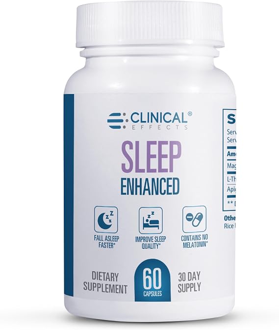 Clinical Effects Sleep Enhanced - Magnesium Supplement - 60 Capsules - Magnesium Glycinate, L-Theanine and Apigenin - for Relaxation and Natural Calm - No Melatonin Sleep Support - USA Made