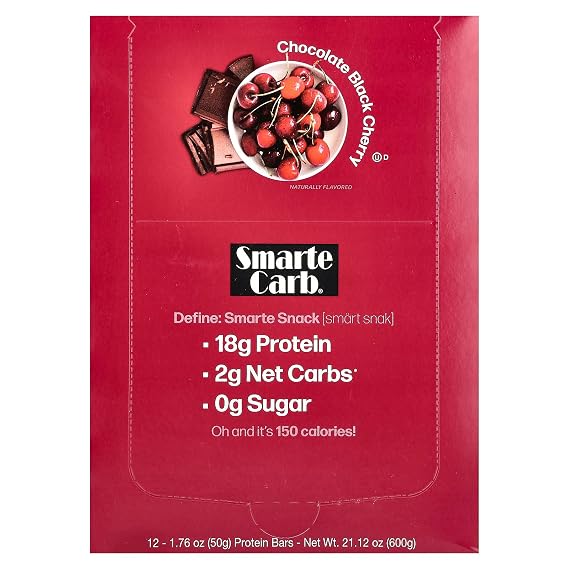 NuGo Nutrition Smarte Carb Protein Bar, Chocolate Black Cherry, 12 Bars, 1.76 oz (50 g) Each
