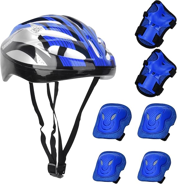 7pcs Adult Roller Skating Gear Set Knee Pads Elbow Pads Gloves Helmet Skateboard Protective Gear (Adult Version)