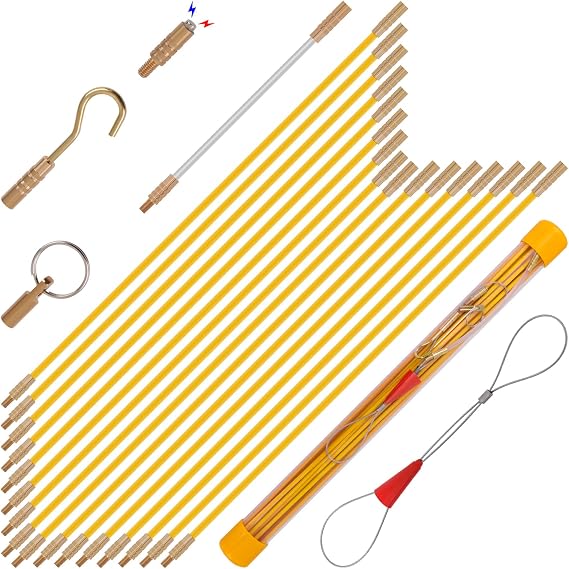 22FT Fiberglass Wire Running Kit, Cable Running Rods with 4 Attachments