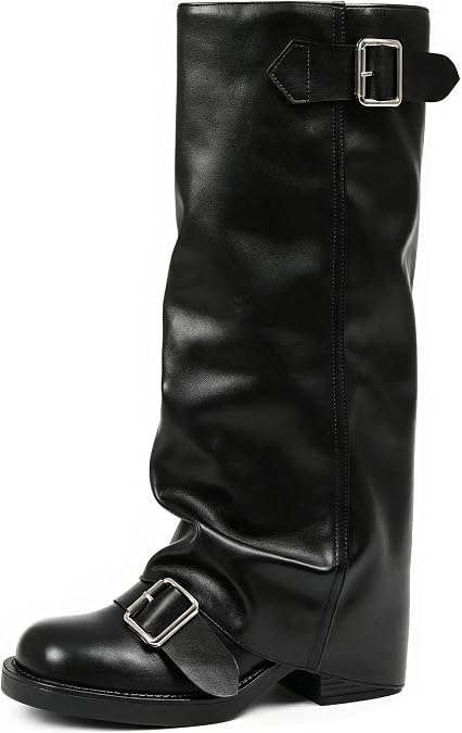 AMINUGAL Fold Over Knee High Boots Women