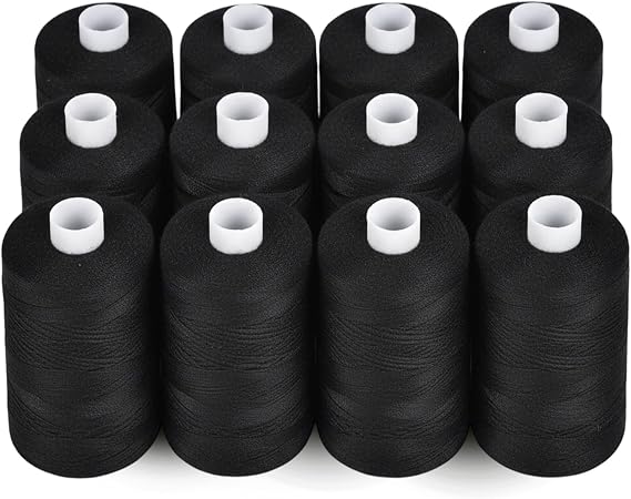 ilauke Sewing Thread, 12 Spools 1000 Yards Each Black Polyester Thread