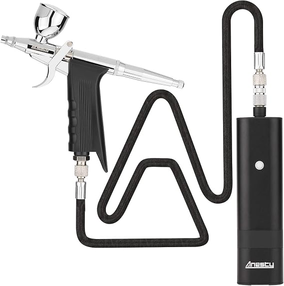 Anesty AHPPro High Pressure Cordless Airbrush Kit, Portable Airbrush Compressor,Connect Air hose Compressor for Makeup,Cake Decoration,Barber, Painting Model,Painting Nail Black