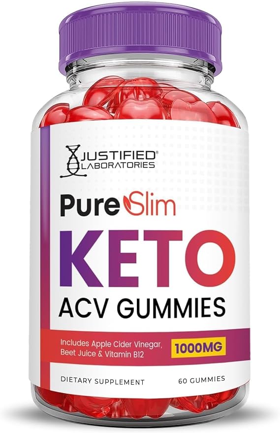 Justified Laboratories Pure Slim Keto ACV Gummies (1000 mg) - 60 Count - Formulated with Apple Cider Vinegar, Folate & Vitamin B12 - Non-GMO, Vegan, Gluten Free - 30 Servings