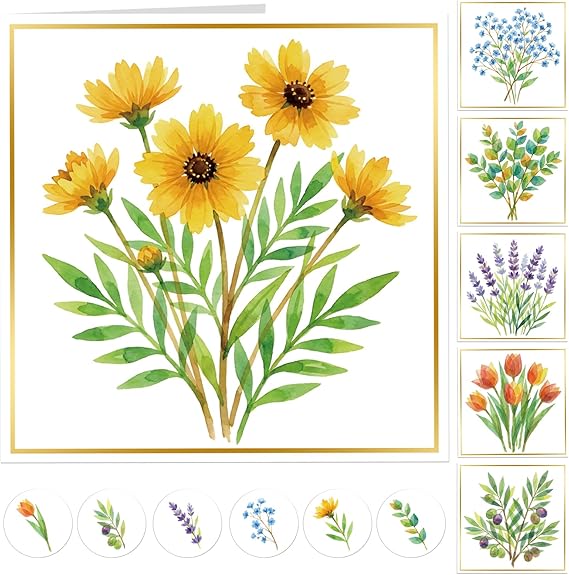 30 Pack Blank Greeting Cards with Envelopes & Stickers Gold Foil