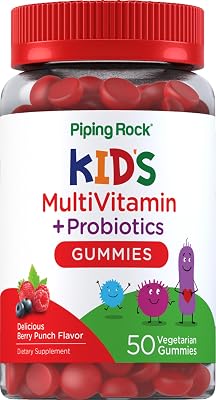 Piping Rock Kids Multivitamin and Probiotic | 50 Gummies | Berry Punch Flavor | Vegetarian, Non-GMO, Gluten Free Childrens Supplement