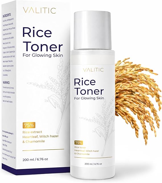 VALITIC Rice Toner - 75 Rice Extract Milky Toner for Face with Niacinamide, Heartleaf, Witch Hazel and Chamomile Essence - Facial Glass Skin Hydrating Skin Care - 200 ml, 6.76 fl oz