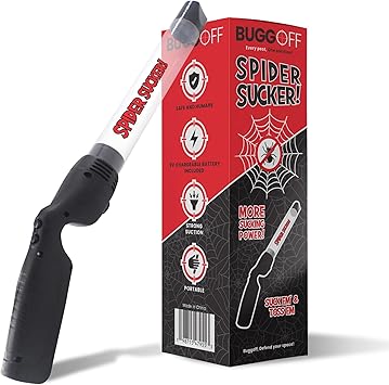 BUGGOFF - Spider Sucker Bug Vacuum, Strong Suction, Easy No Touch, Release Outside! Humane Option, with LED Light & Rechargeable USB C Battery and Cable